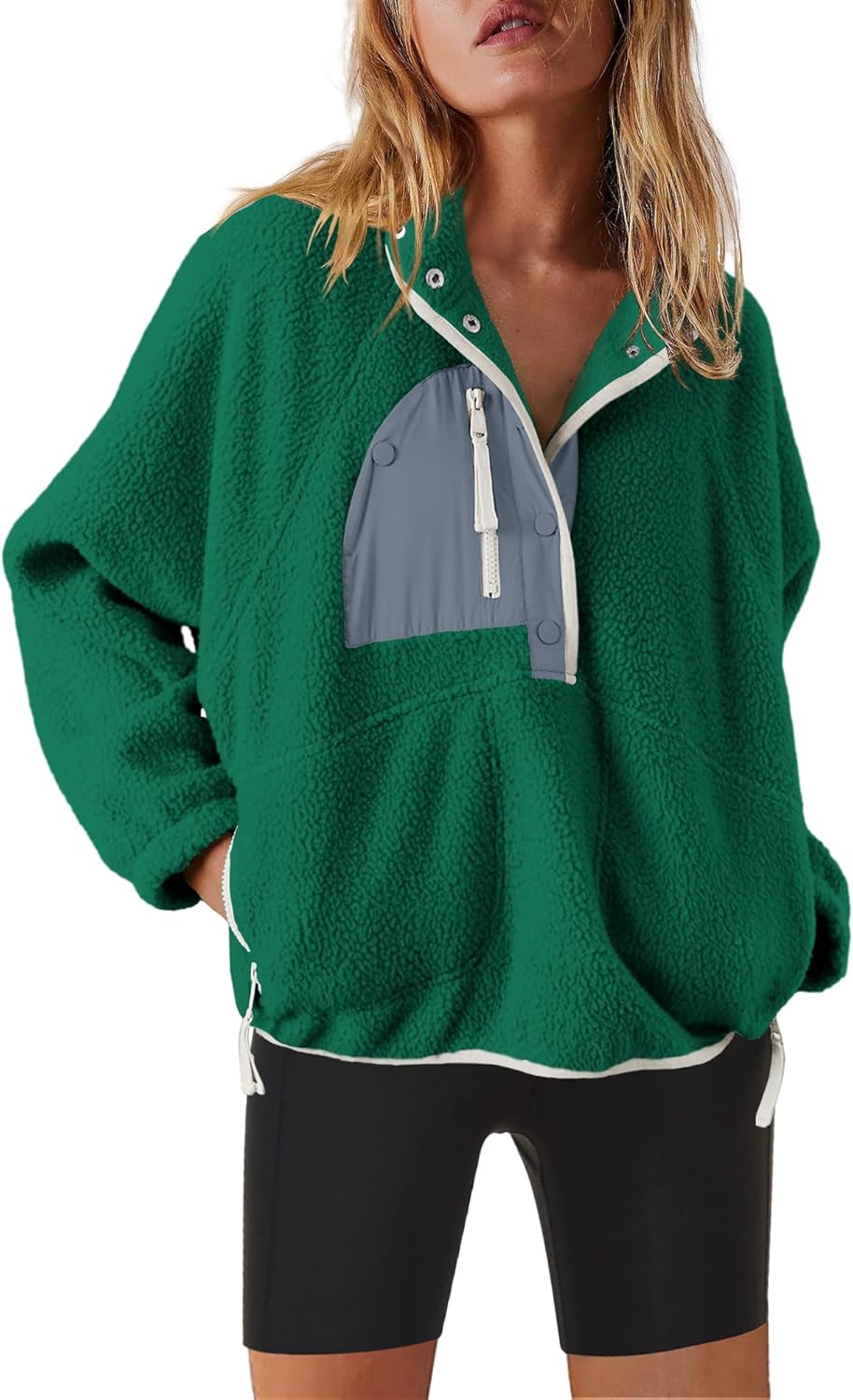 Nirovien Womens Fleece Pullover Long Sleeve Sherpa Jacket Button Down Fuzzy Sweatshirt Warm Outwear with Pockets