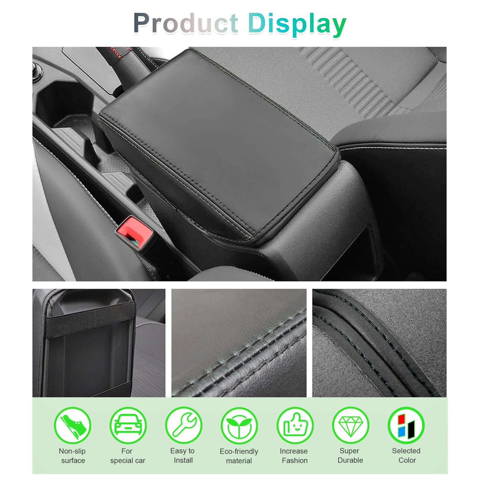 GAFAT V-W Polo MK6 Taigo/Seat Ibiza 5 6F/Seat Arona 2018-2024 2025 Housse d'Accoudoir Central, Taigo 2024 Coussin d'Accoudoir Console Central, Accoudoir de Protection, Cuir Microfibre PU (Noir)