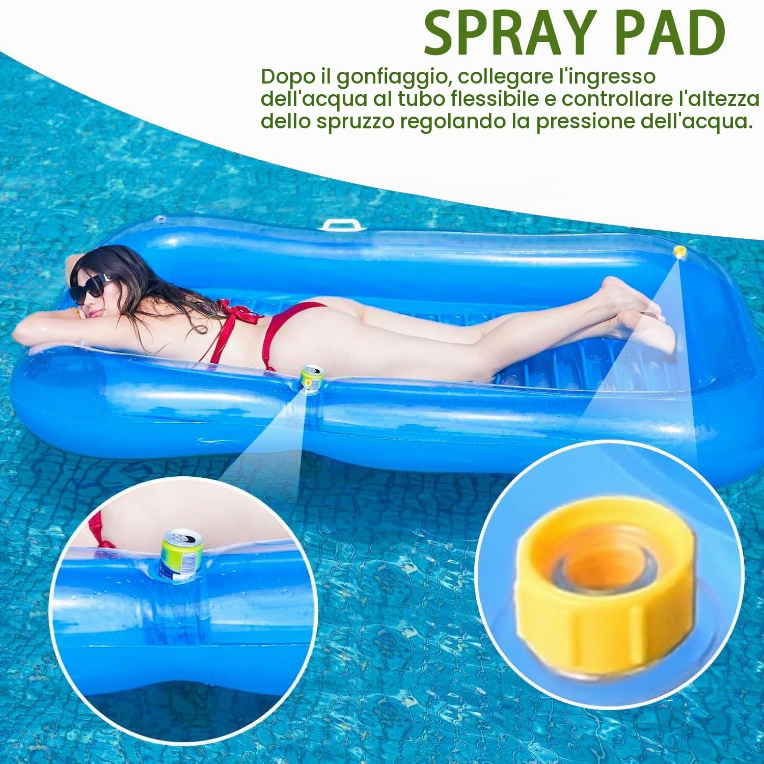 Materasso ad aria per piscina, per adulti, gonfiabile, con irrigatore integrato, per piscina, gonfiabile, per prendere il sole, per piscina