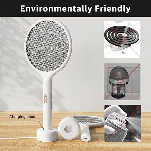 Miniatura 5 de Qualitell Mosquito Zapper recargable con luz LED trampa para moscas, matamoscas eléctrico 3 en 1 con base de 2 soportes para insectos, archivos de