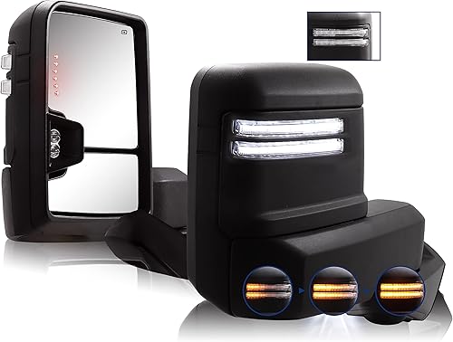 Switchback - Espejo de remolque compatible con GMC Sierra 1500 2019-2022 con luz de señal de giro térmica de vidrio ajustable con potencia, luz de