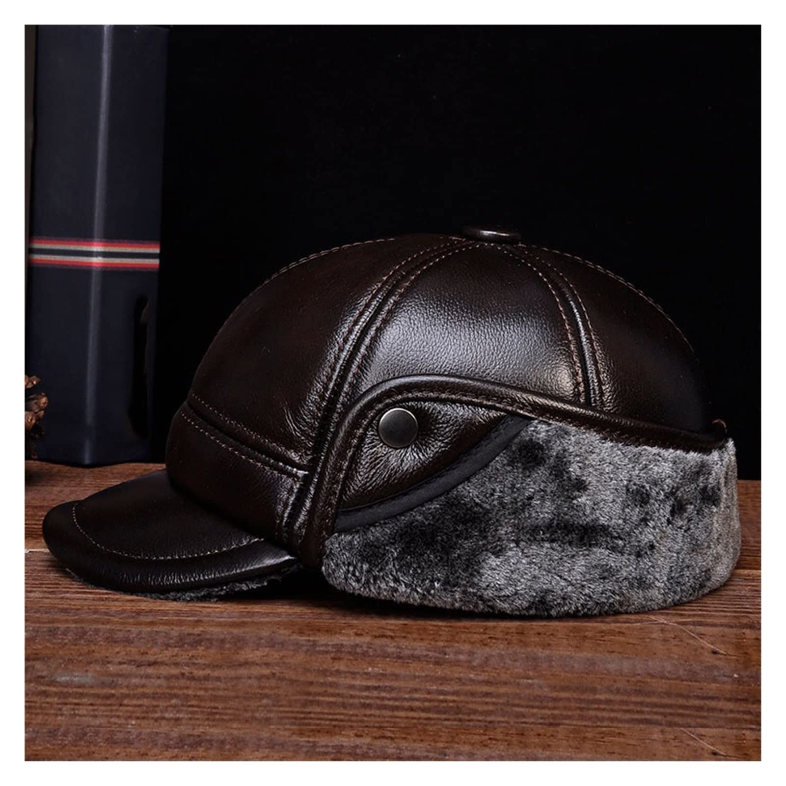 Uomini Genuine Cowboy Cowboy Bomber Cappello Maschio Maschile Inverno all'aperto Caldo Falso f-ur Berretti da Baseball(Brown,XL(57 58cm))