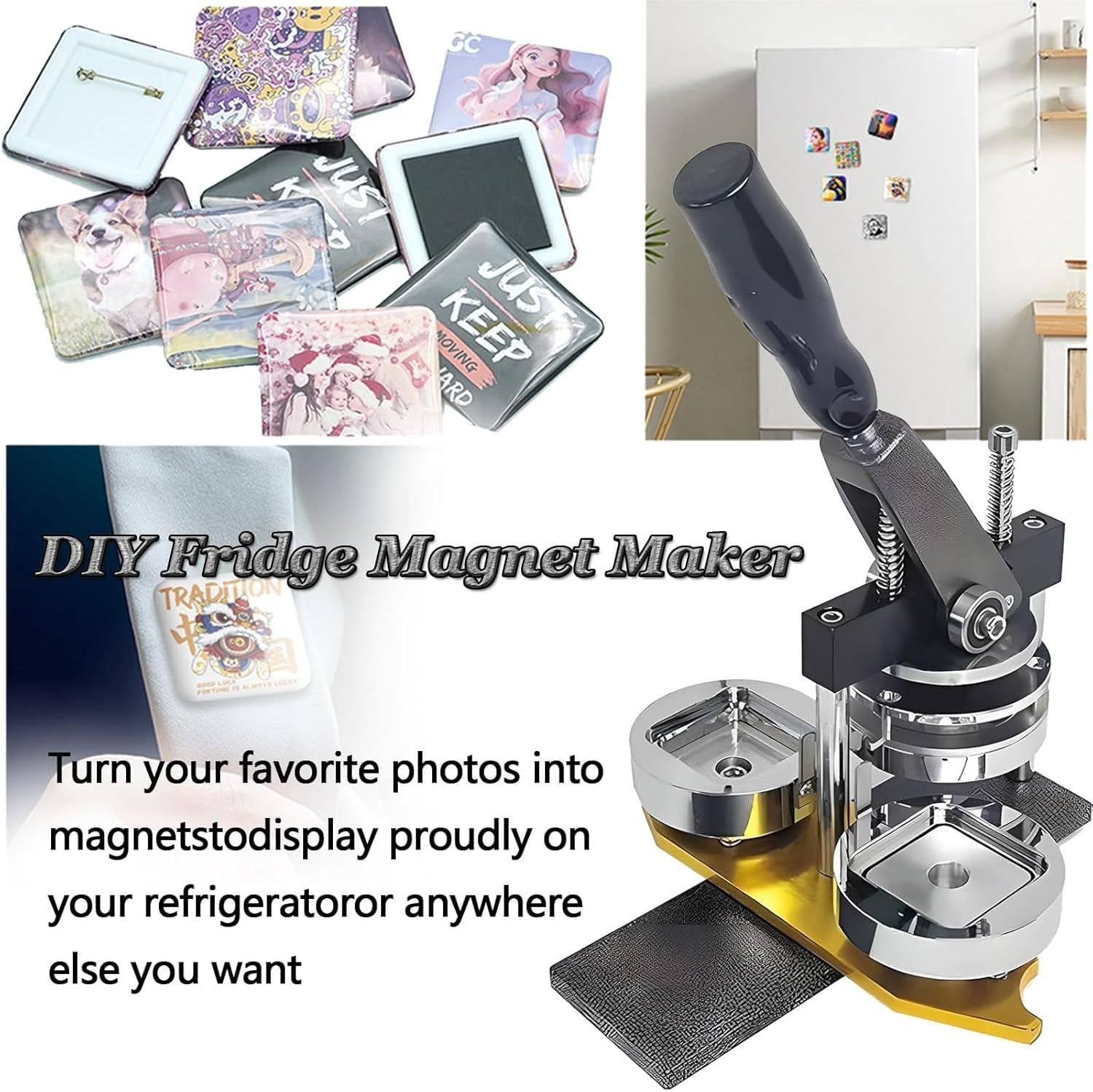 Kit De Máquina Para Hacer Imanes Cuadrados De Refrigerador De 50 X 50 Mm, Prensa Para Calcomanías De Fotos, Máquina Para Hacer Imanes, Con Cortador De Papel, 100 Piezas De Materiales.