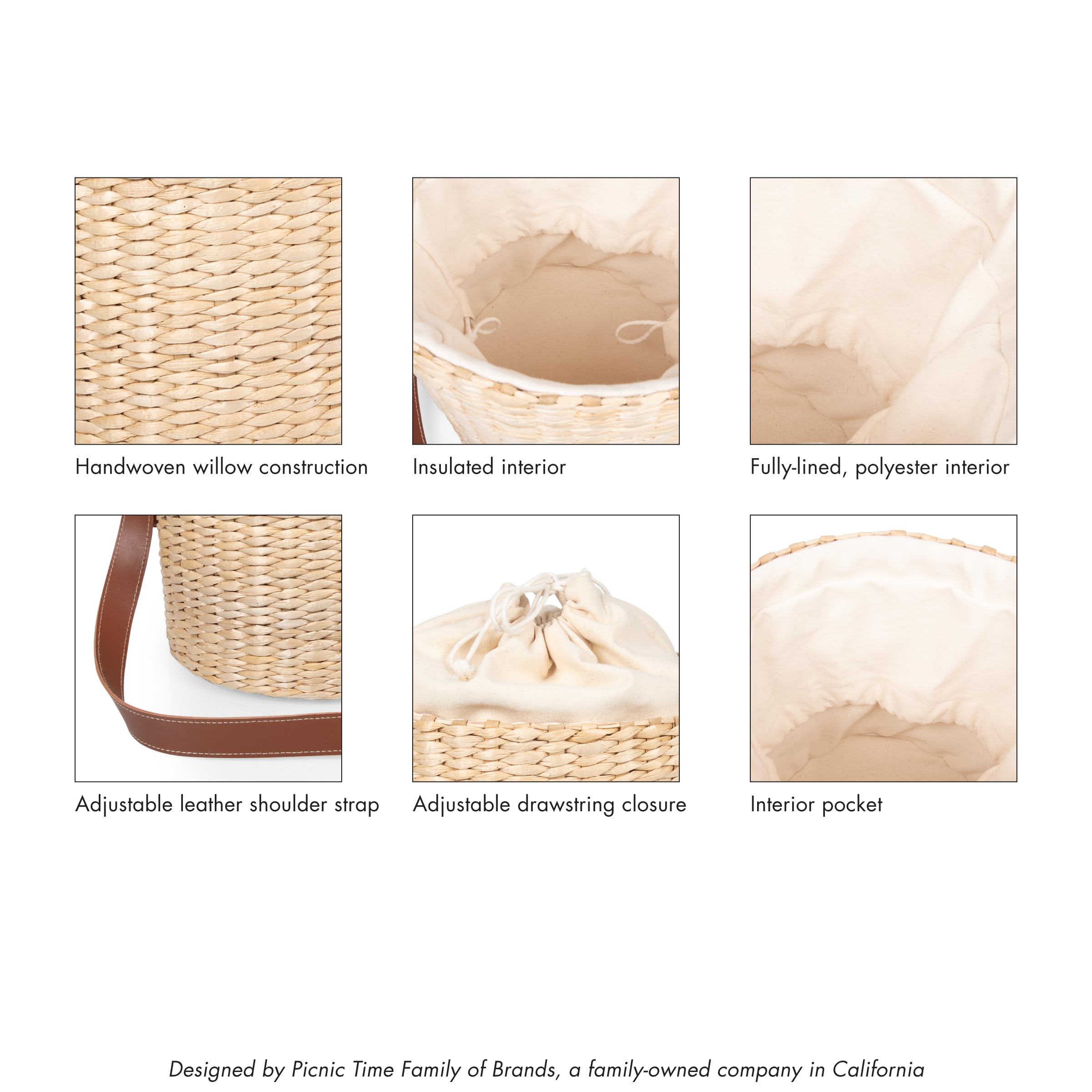 PICNIC TIME Palermo Rush - Bolsa de mano aislada con correas de cuero, bolsa de playa aislada, bolsa de picnic (lona beige)