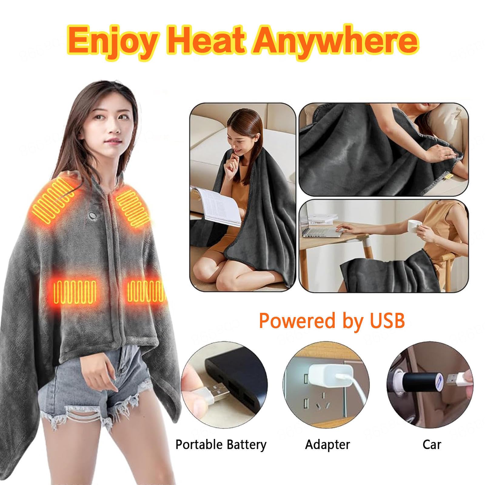 Manta Termica USB 150x80cm,con 3 Temperaturstufen et Calor Rápido, Manta Electrica Espalda Y Cuello Lavable, Esterilla Electrica pour Oficin Cama Exterior Familia