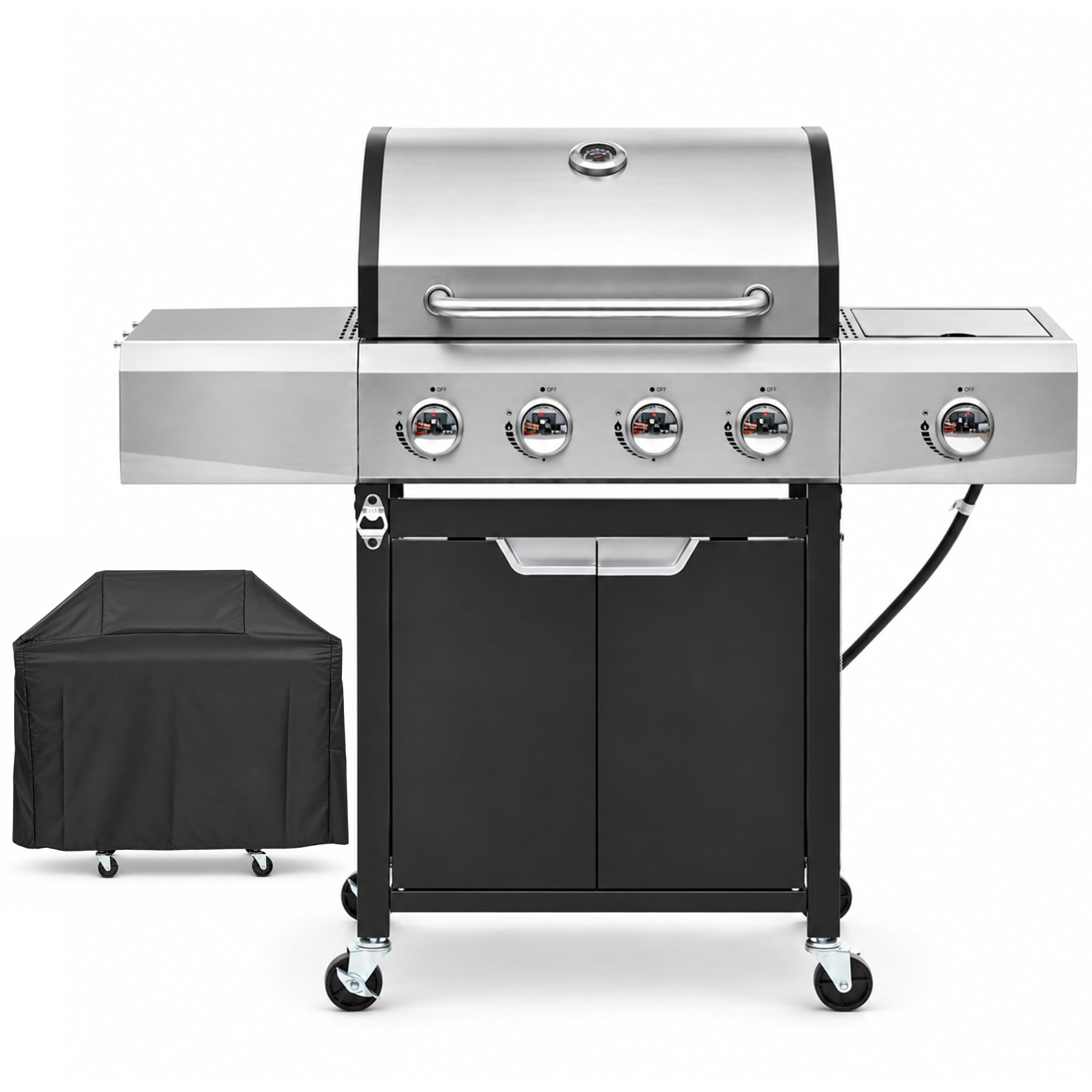 Endark 51,000 BTU Gas Grill with Cover – 4 Stainless Steel Burners + Side Burner