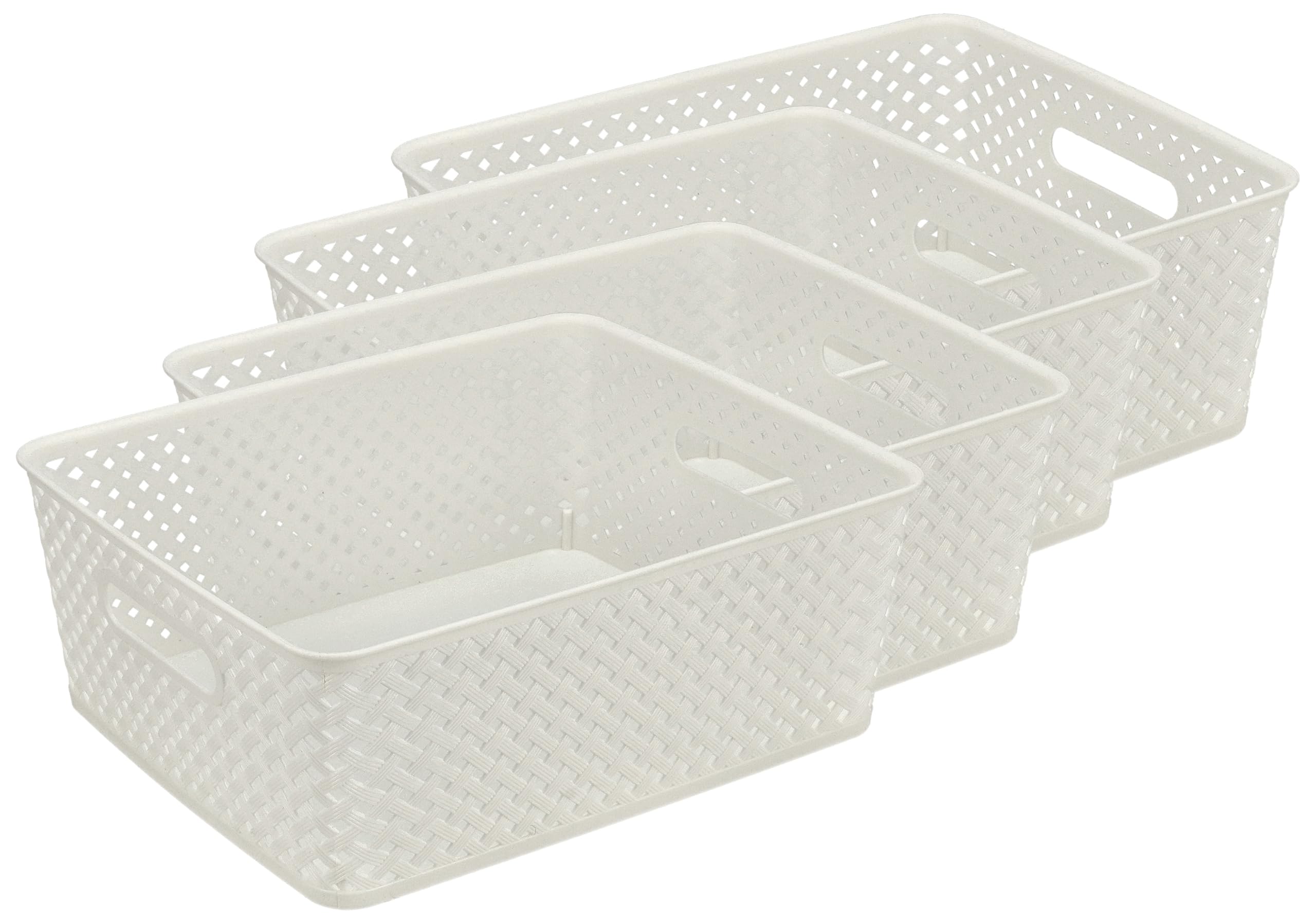 Panier de rangement blanc boîte plastique avec poignées pour étagère 12L
