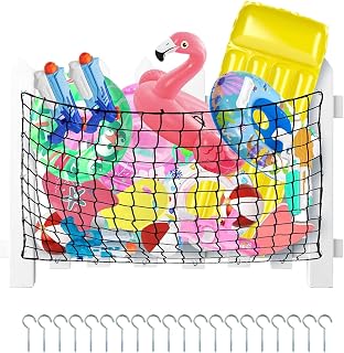 Red De Almacenamiento para Juguetes Flotantes De Piscina | Almacenamiento De Flotadores Y Juguetes para Piscina | Incluye 20 Ganchos De Tornillo, Malla Elástica Antiviento para Noodles, Balsas