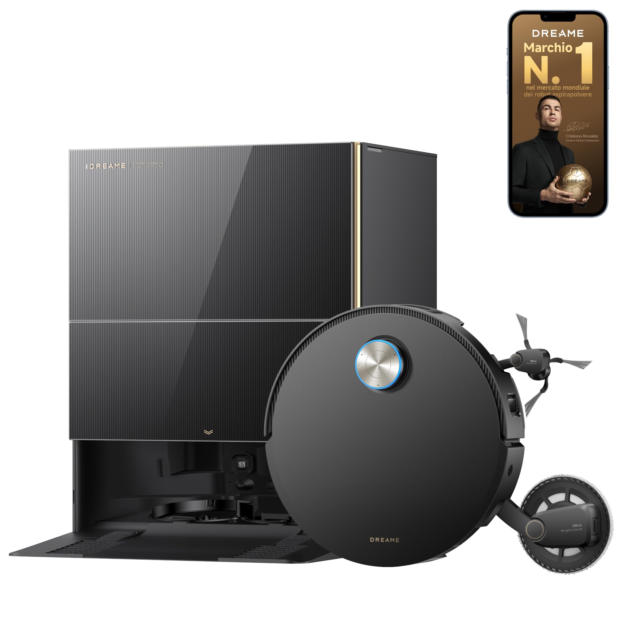dreame X60 Pro Ultra Complete Robot Aspirapolvere, Aspiraz. 42.000 Pa | Bracci UltraExtend, Sistema AI OmniSight, Supera Ostacoli 10 cm, PowerMaster 11 A, Lavaggio Mocio 100 °C, Anti-Groviglio 100%