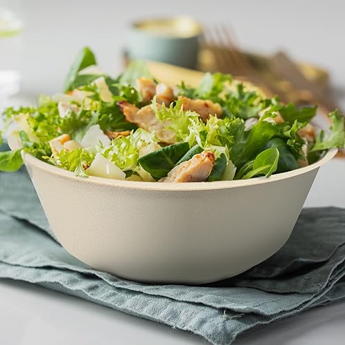 Miniatura 4 de Belinlen Paquete de 50 cuencos de papel desechables grandes de 32 onzas, cuencos de papel compostables hechos de caña de azúcar para alimentos fríos