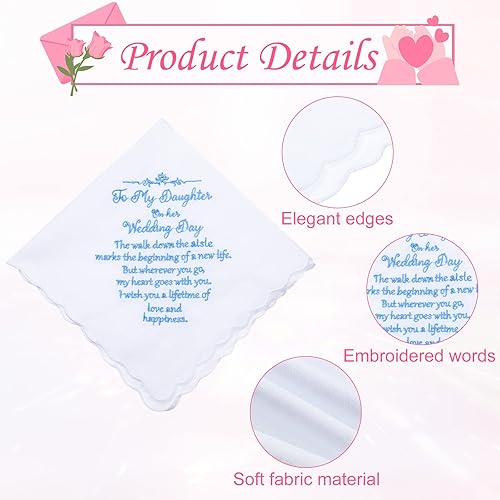 Miniatura 3 de Tegeme Pañuelo de novia pañuelo de boda para hija, regalo de boda, recuerdo Hankie y ángel azul novia pañuelo