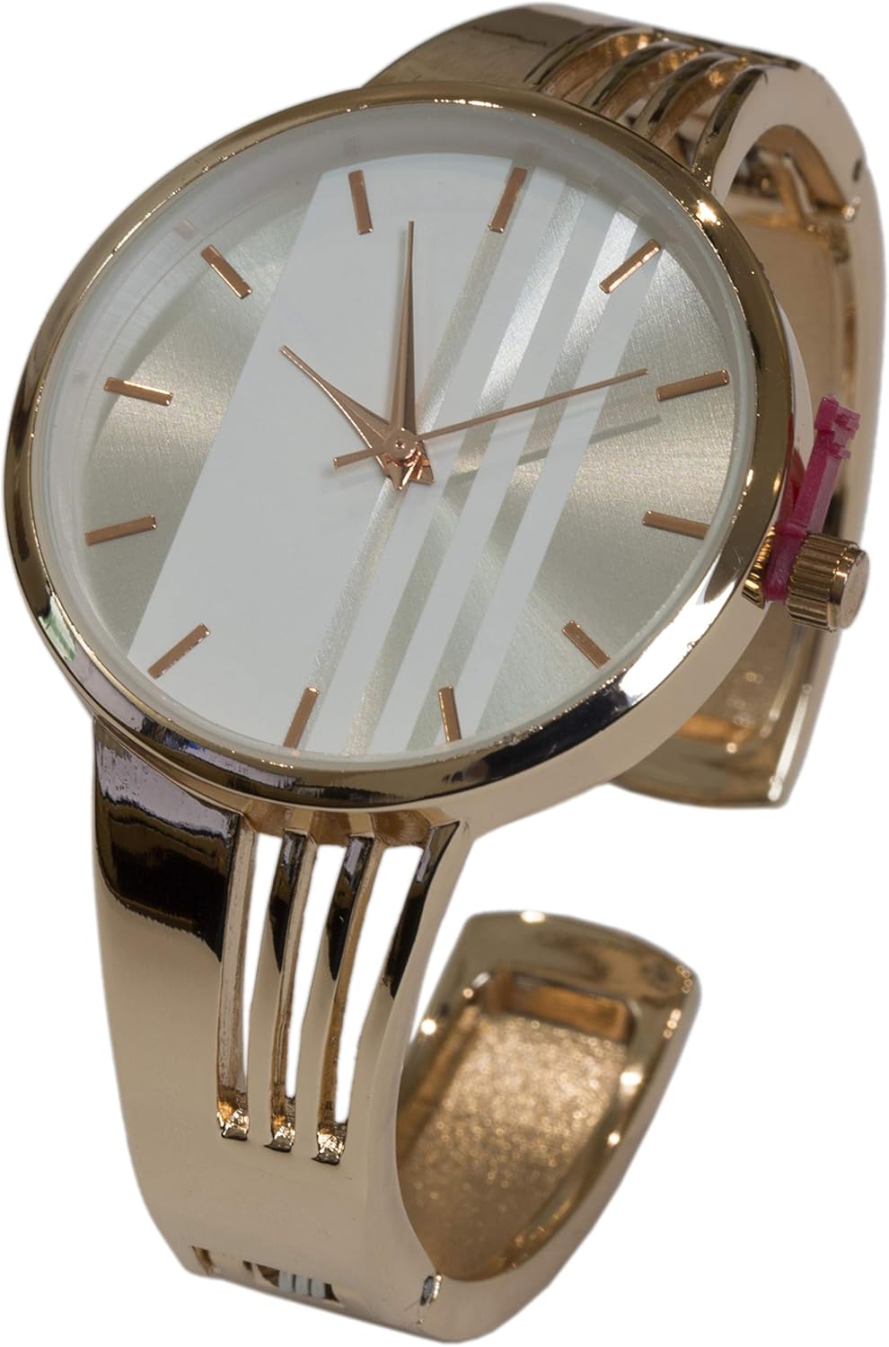 Blekon Collections Japanese Quartz Womens ElegantStriped Design Dial Cuff Bangle Watch