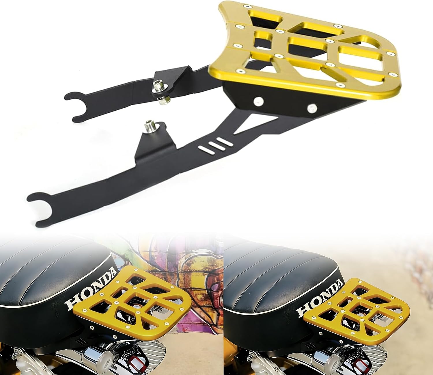 Monkey125 Rear Seat Top Tail Rack Luggage Storage Cargo Holder Plate Compatible for Monkey 125 2018-2024 CNC Motorcycle Rear Seat Extension Plate (Gold)