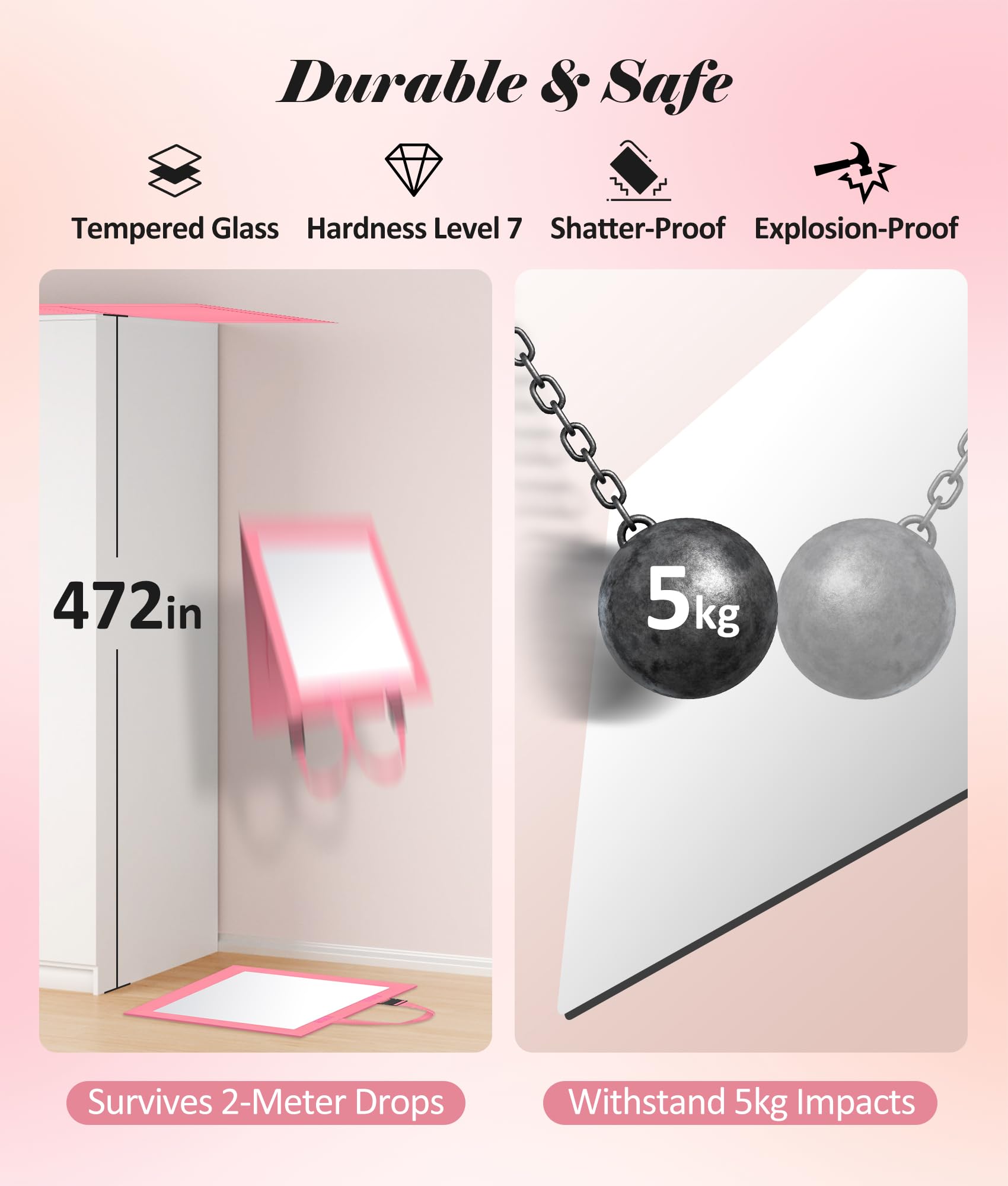 Espejo de baile plegable HD para colgar en el backstage de 33 x 12.6 pulgadas, espejo de pared portátil con un mini espejo de maquillaje de 10 aumentos y mango ajustable y para viajes, bolsa de baile,