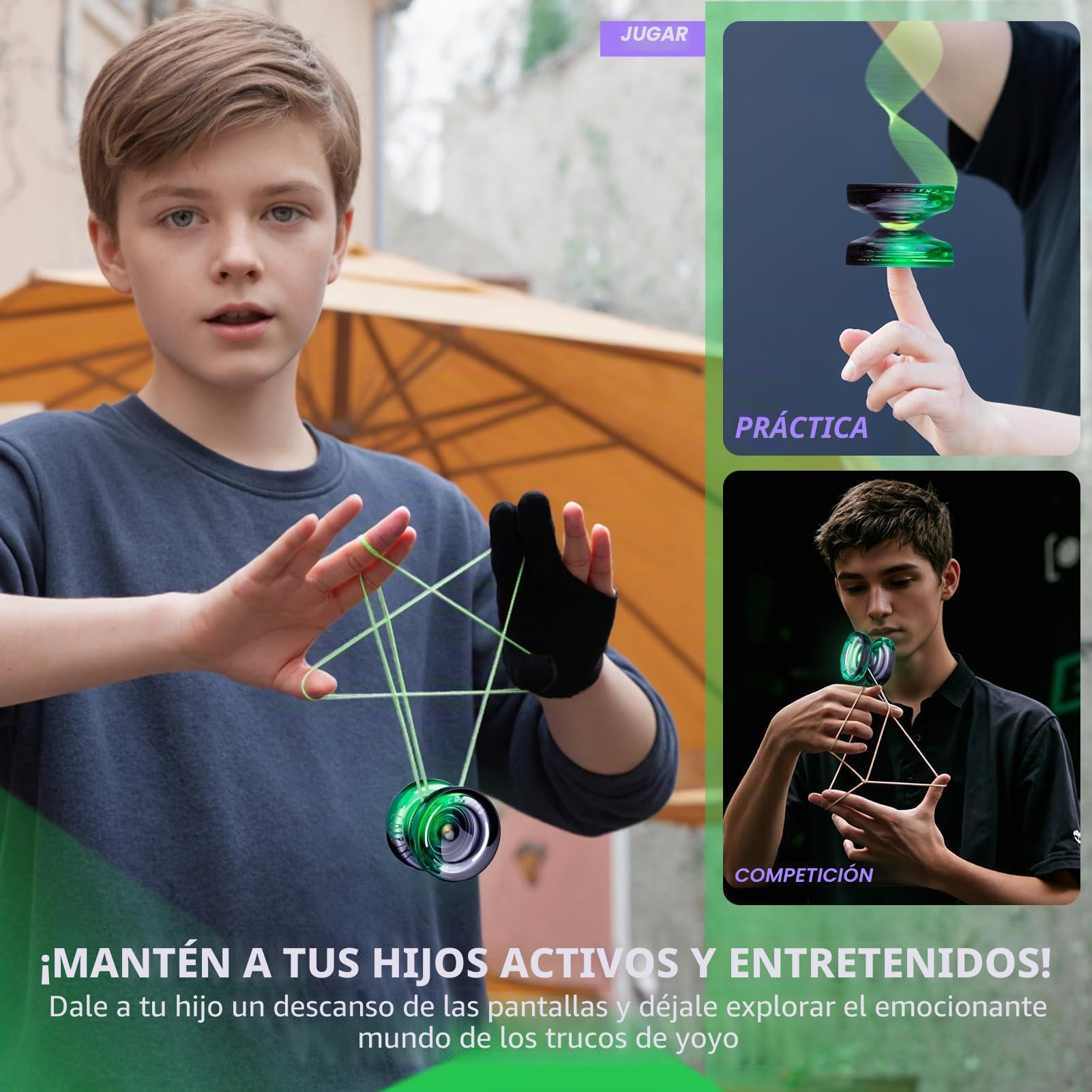 MAGICYOYO Crystal Yoyo K2 - Bola de yoyo sensible y no responde, yoyo de truco mágico para principiantes y adultos, yoyo de doble propósito con 12 cuerdas, funda, kit de accesorios (negro verde)