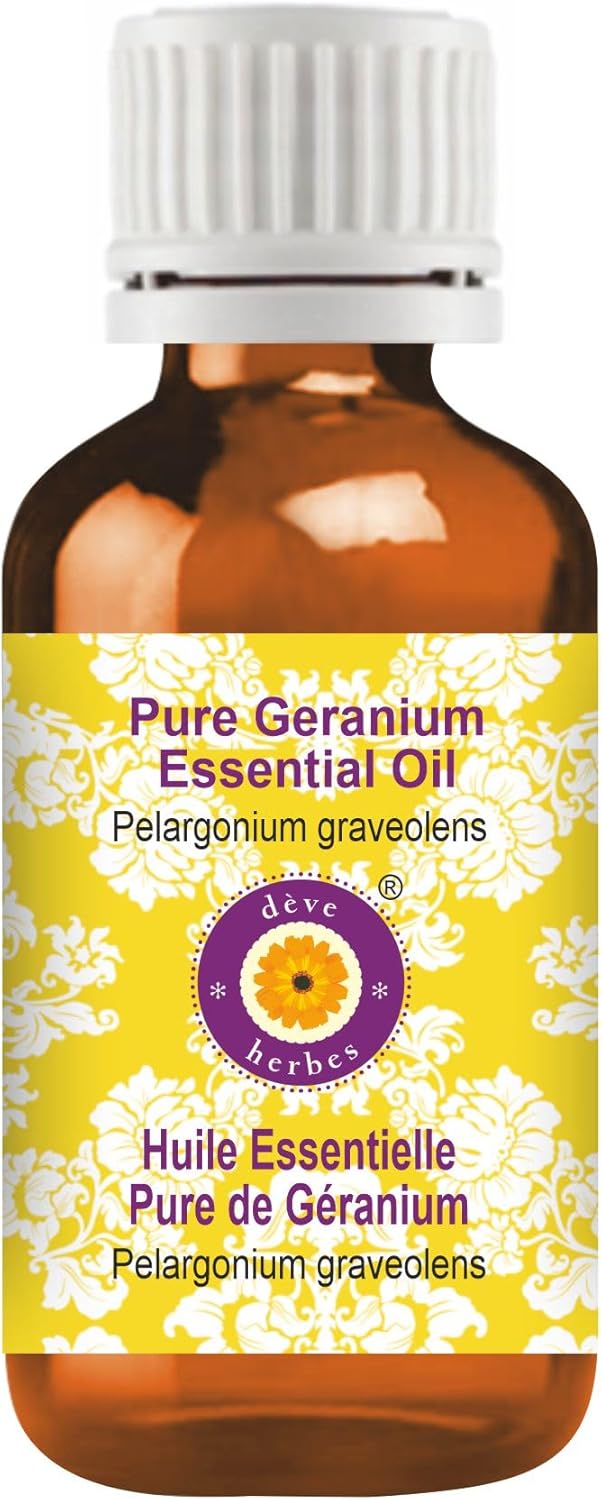 Deve Herbes Pure Geranium Essential Oil (Pelargonium graveolens) Steam Distilled 50ml (1.69 oz)