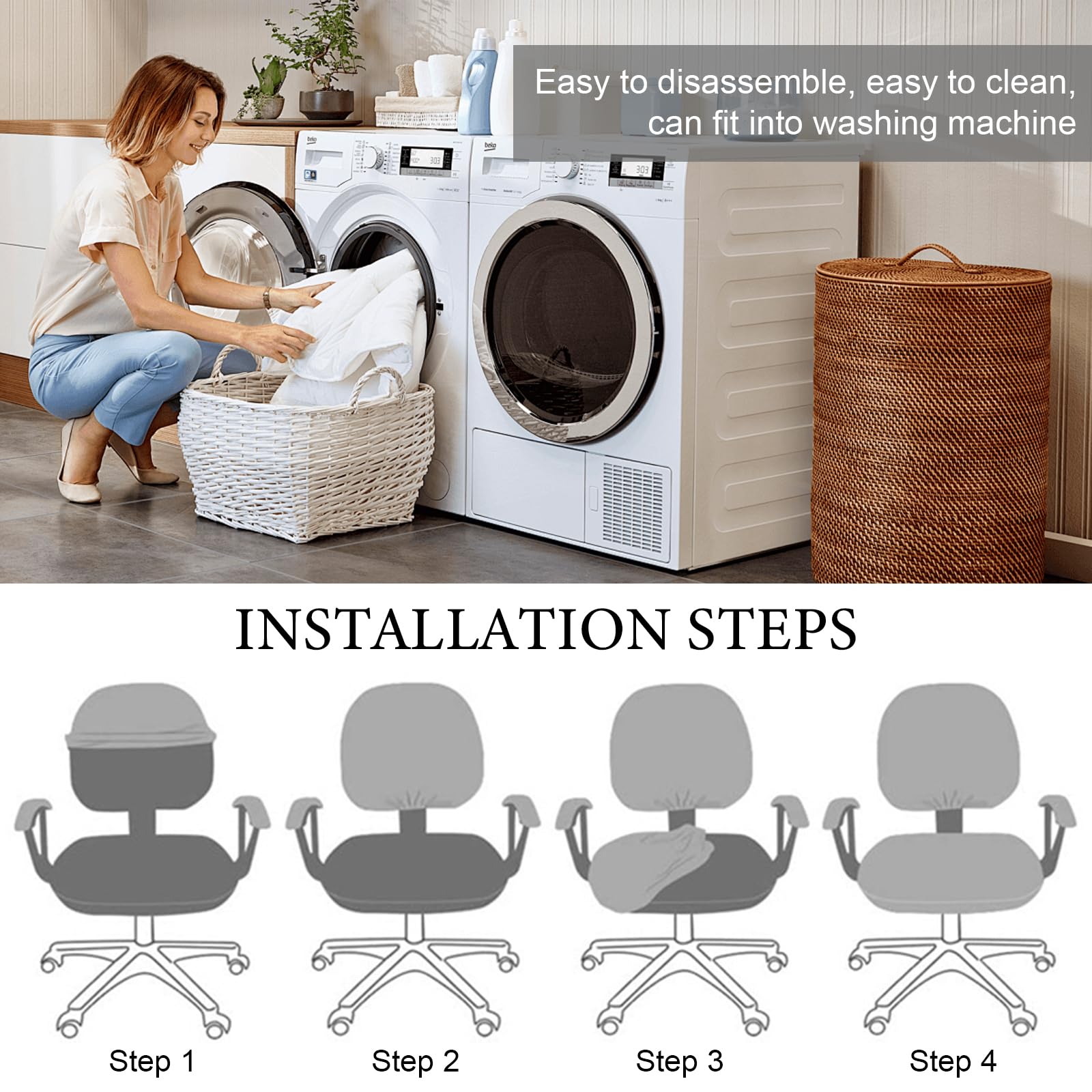 Zimoer Housse Pour Chaise De Bureau, Housse De Chaise D'ordinateur