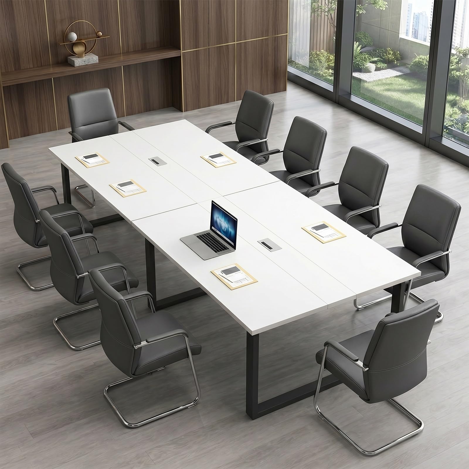 Tavolo Riunioni Ufficio con Passacavi, Tavolo da Conferenza, 360x120 cm | Da 160 a 600 cm: piano spesso 2,5 cm, struttura in acciaio e configurazione modulare per sale riunioni piccole e grandi