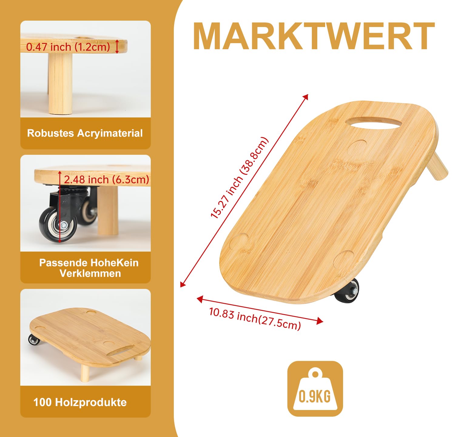 Tavola Scorrevole In Bambù Per Bimby TM5 E TM6 - Con Ruote E Piedini Antivibrazione, Spessore 1.5 Cm - Foto 6