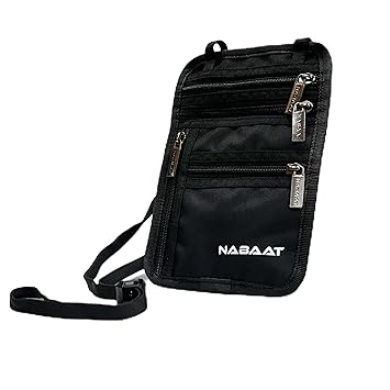 NABAAT Polyester Neck Wallet Passport Holder Bag, Passport Pouch Cover for Men, Women & Family, Cash/Card/Ticket Holder - Travel Essentials Organizer (Black, NW-1)