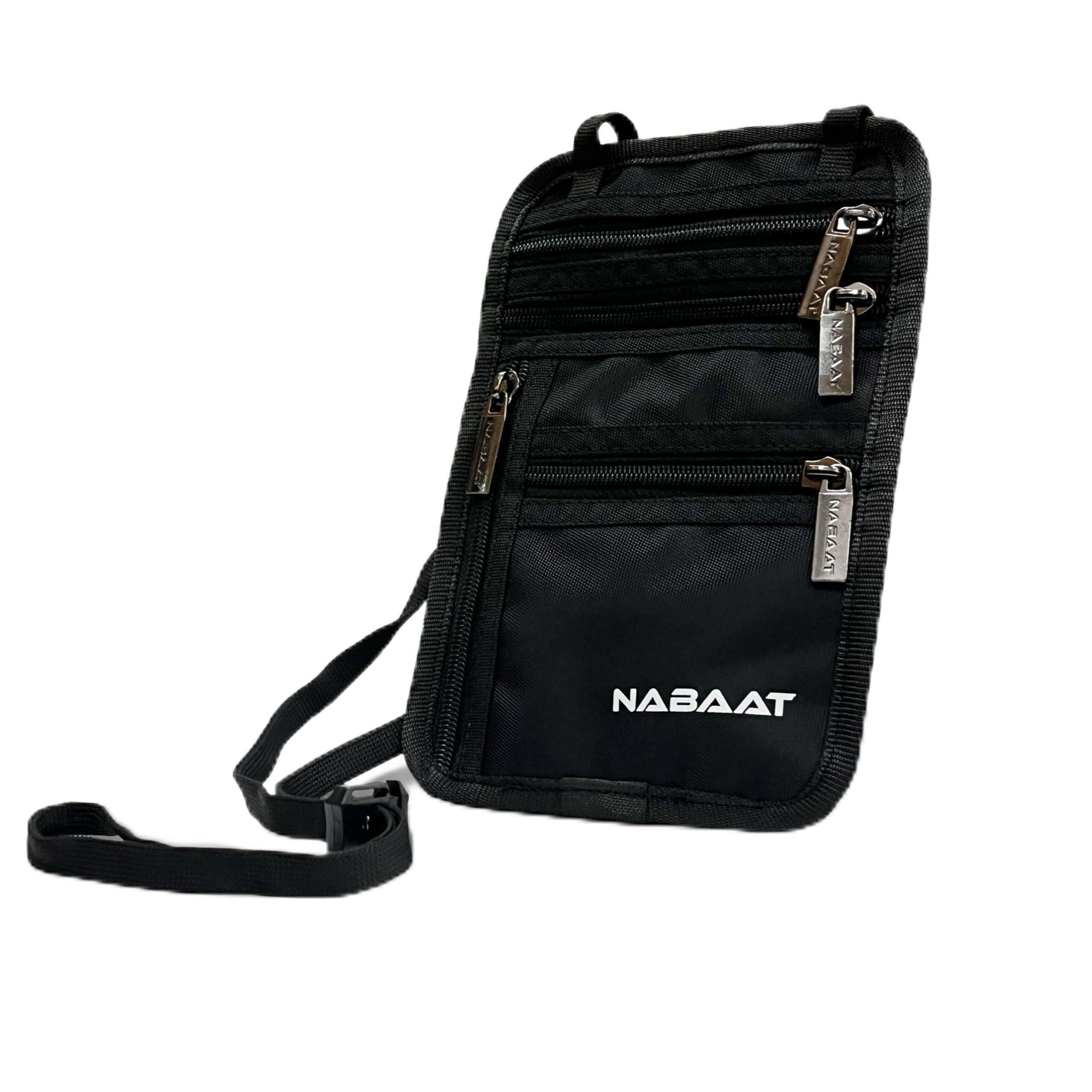 Polyester Neck Wallet Passport Holder Bag, Passport Pouch Cover for Men, Women & Family, Cash/Card/Ticket Holder - Travel Essentials Organizer (Black, NW-1)