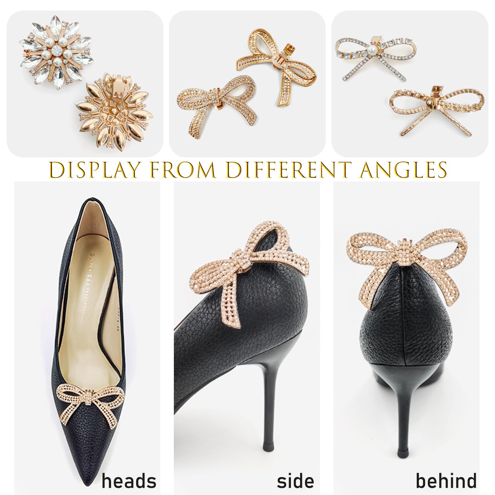 TYXHXTF 6 Piezas Clips para Zapatos, Mujer Clip Hebilla de Zapatos, Clip de Zapato de Pedrería Desmontable de Cristal, para Las Mujeres,Boda,Prom,Fiesta,Tacones Altos