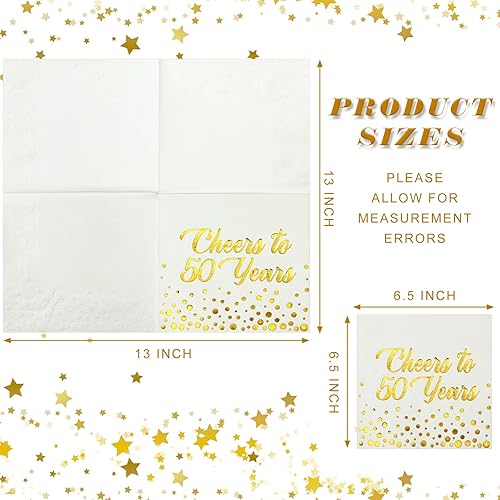Miniatura 4 de Qilery 100 servilletas de papel de aluminio dorado para decoración de cumpleaños, aniversario y cumpleaños, servilletas de cóctel plegadas de 6.5 x