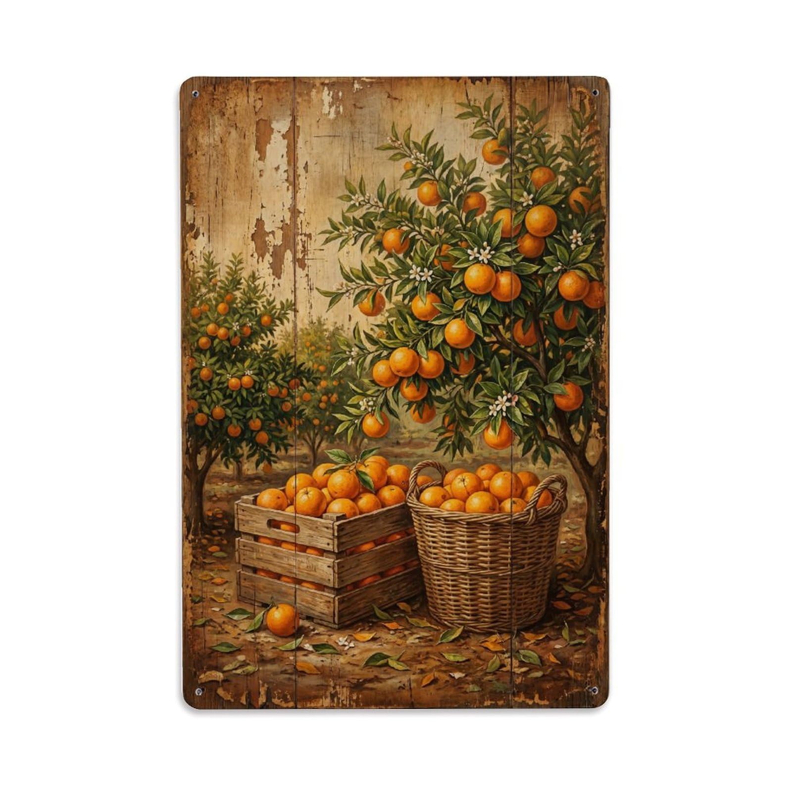 Orange Orchard Harvest Citrus Fruit Countryside Grove Metal Tin Sign Plaque Wall Decor for Cafe, Club Bar, Office, Home Garden Metal Poster 8x12Inch