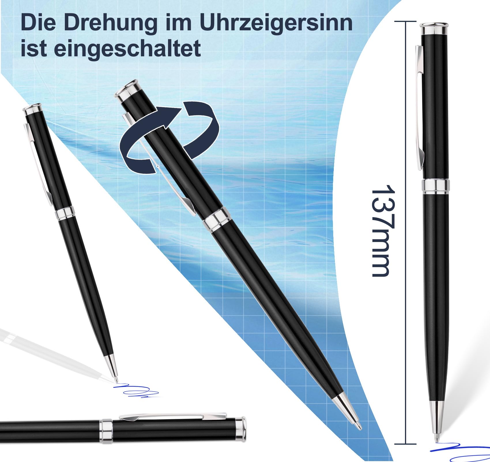 Kugelschreiber,Stift 200 stück,Ballpoint Pen,Ergonomische Schreibstifte Set,Drehkugelschreiber,Weiß Kugelschreiber mit Blau Mine