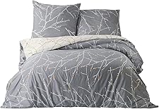 BEDSURE Bettwäsche 155x220 Baumwolle Grau - Bettwäsche-Sets 155 x 220 cm Bettbezug 3teilig mit 2 Kissenbezüge 80x80 cm, Bettwäsche Warm mit Reißverschluss Zweige Muster