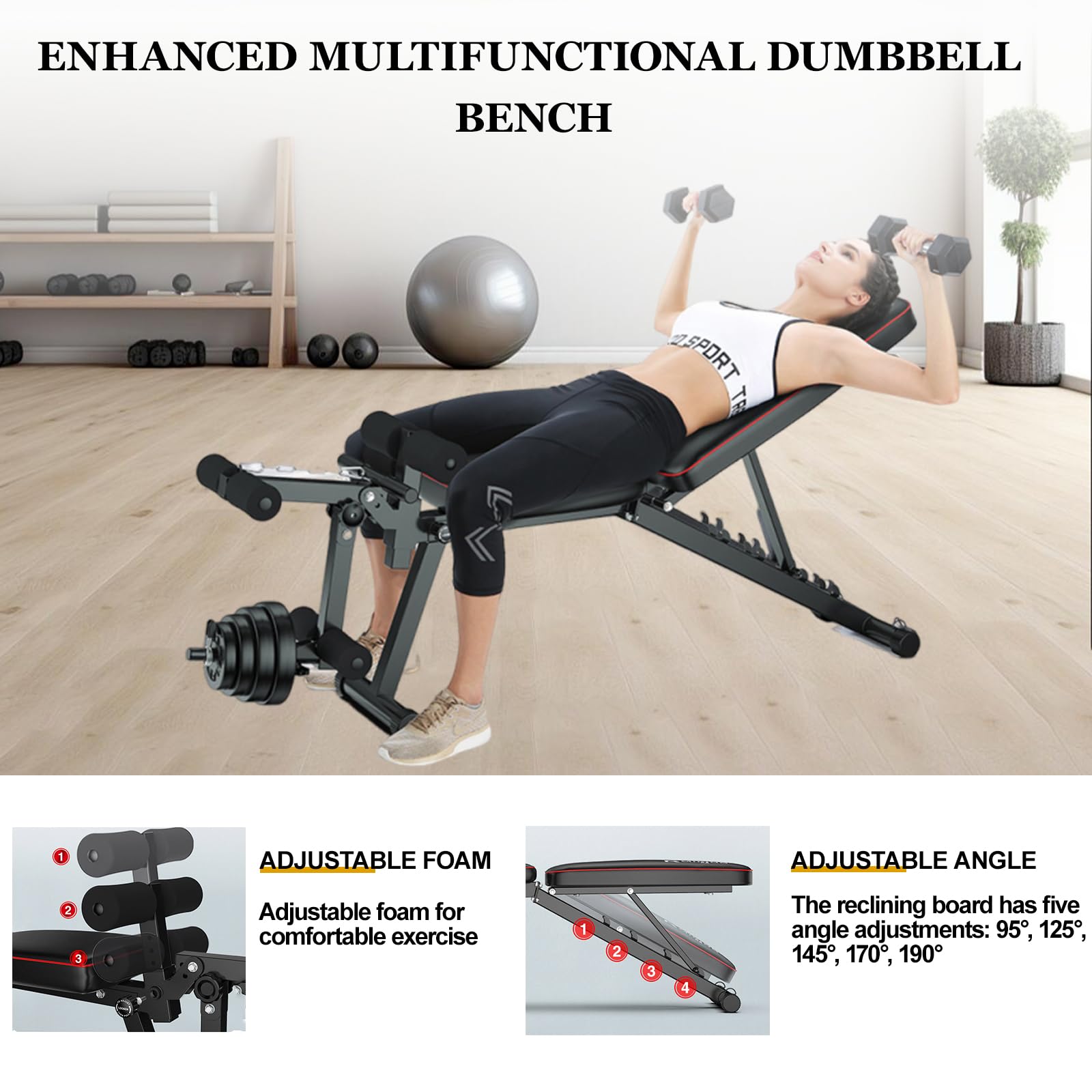 Panca Palestra Pieghevole Panca Regolabile Rullo massaggiante per Gambe 3D ad Alta Resistenza da 200 kg e Schiuma Comfort Multistrato per Cross Training, Riabilitazione e Home Fitness