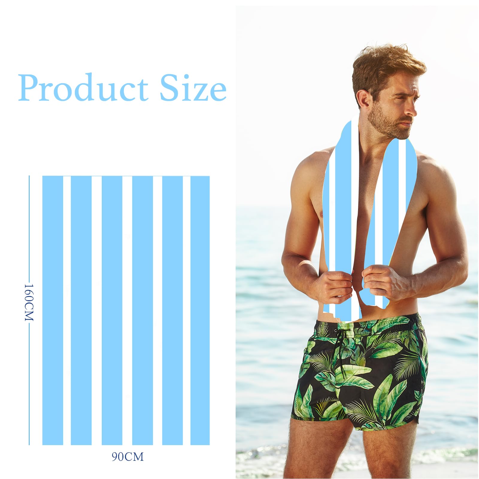 yayafunfun 160x90cm Light Blue Stripe Beach Towels in a Bag - Image 2