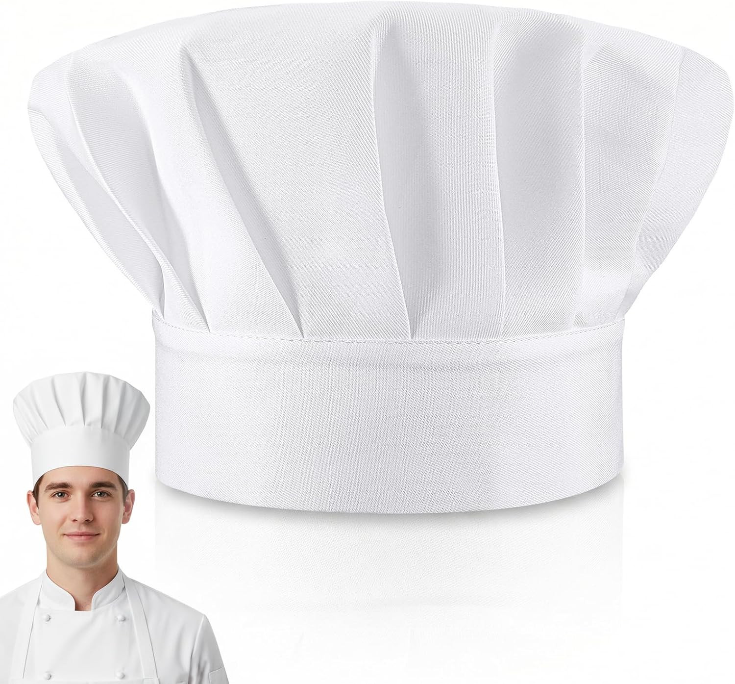 1 Pieces Chef Hats, Adult Adjustable Elastic Baker Hat White | Kitchen Cooking Chef Caps for Men Women, White