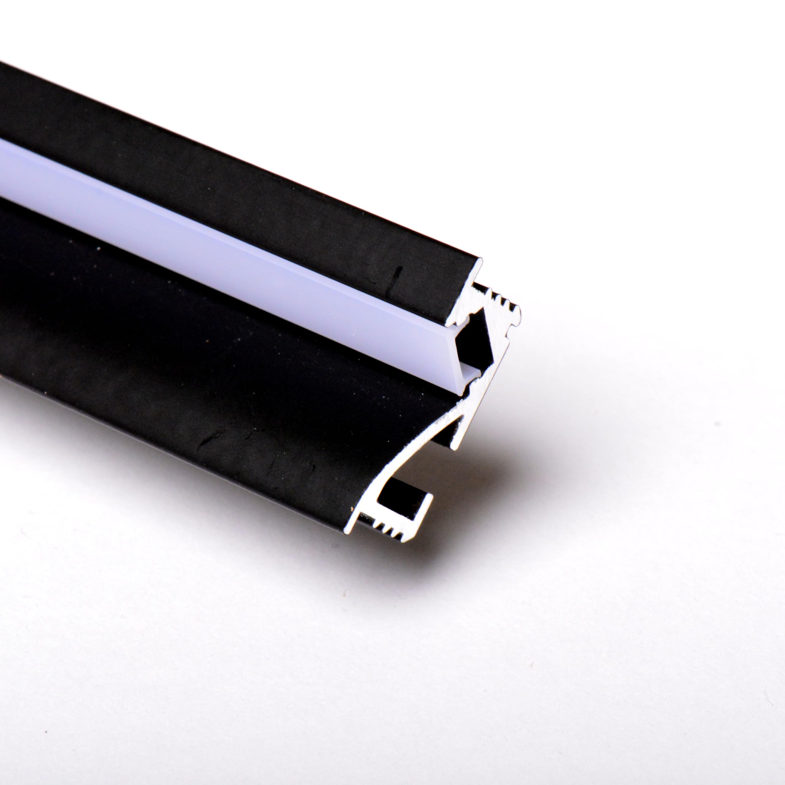 AFTERTECH 1x 3metri 2409N 24x9mm Profilo Alluminio NERO Minimal Micro Incasso **Per Strisce Strip LED da 5mm** Barra Rigida INTERA 3MT 300cm Luce Inclinata + Copertura OPACA (1x 3metri 2409N fog)