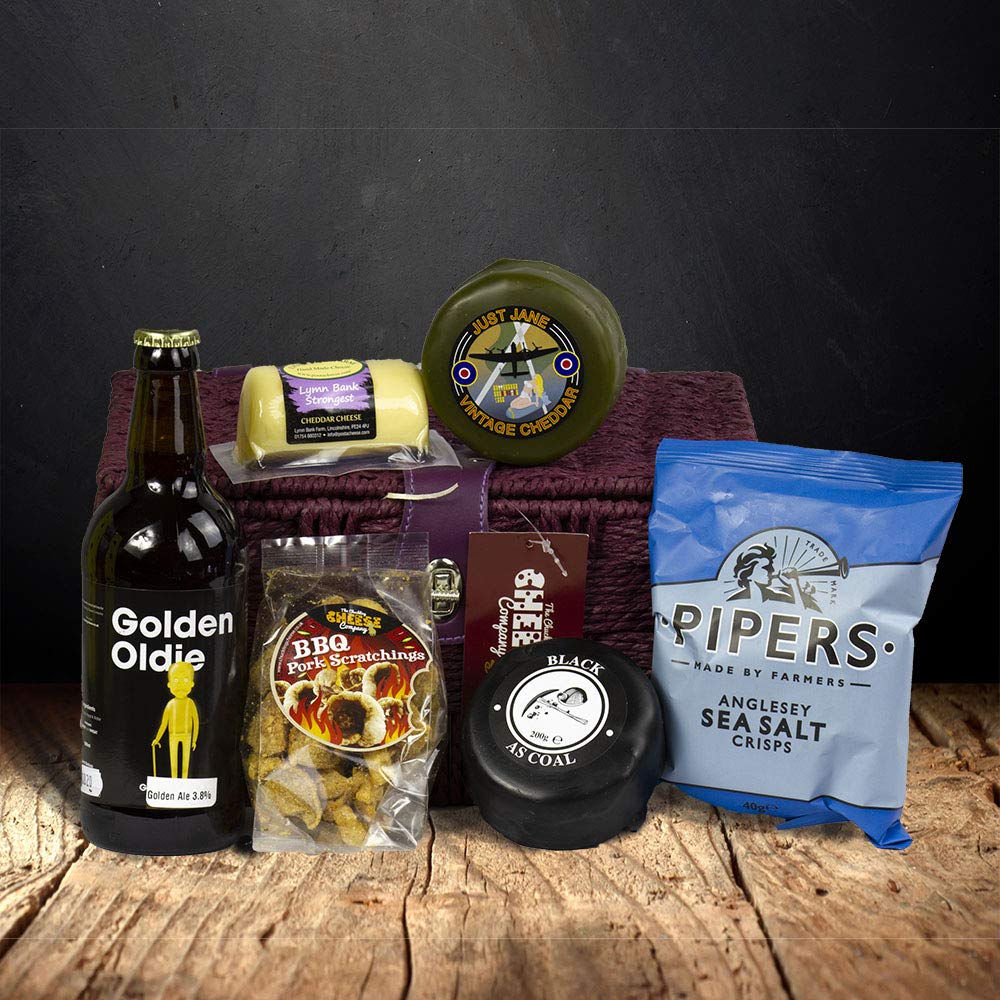 Vintage Cheese Gift Hamper.Food Hamper for That Golden Oldie. Perfect Food Gifts for Men and Women. Unusual Gifts Packed Full of Vintage Inspired Gifts.