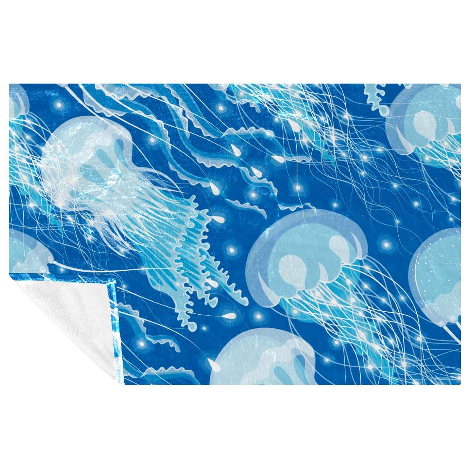 Couverture camping et pique-nique douce à motif méduse Blue Ocean Life