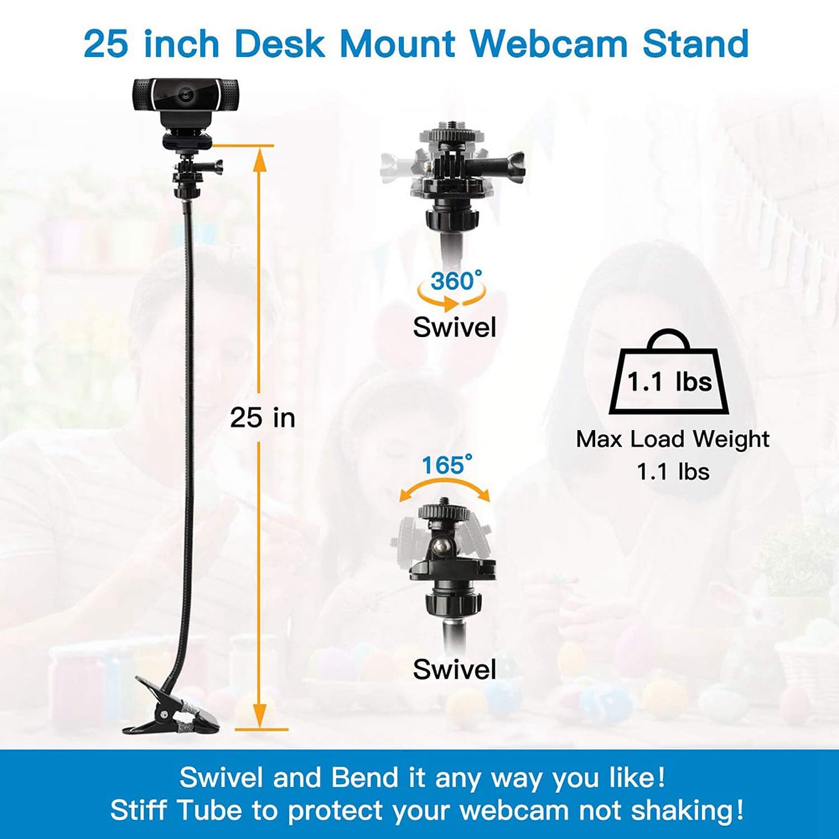Lot de 4 supports flexibles en col de cygne pour webcam C930E, C930, C920, C922X, C922, C925E 63,5 cm