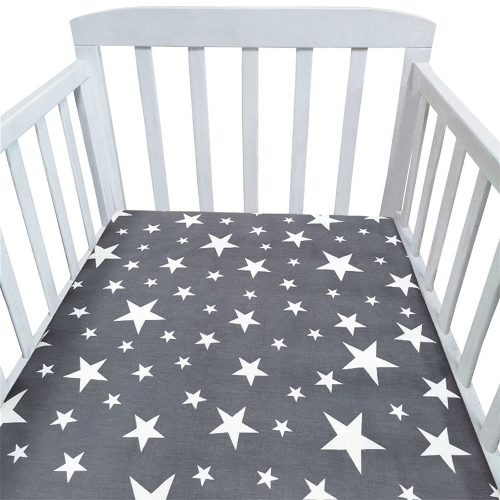 Hiseng Baby Crib Fitted Sheets, Microfiber Cot Mattress Bassinet Sheets Mattress Protector Nursery Bedding for Boys and Girls, Soft Breathable Durable - Cartoon Animal Star (Gray Stars,140x70cm)