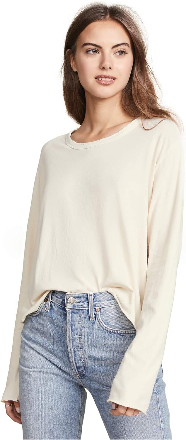 THE GREAT. Women's The Long Sleeve Crop Tee, Washed White, S