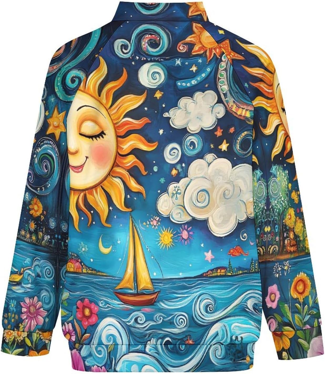 Sun And Moon Face Men's Zip Up Sweatshirt Casual Sweater Jackets Long Sleeve Tops Lightweight Coat