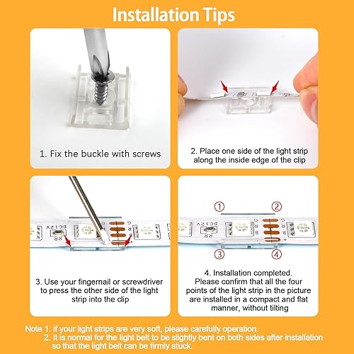 Miniatura 11 de VIPMOON 100 clips de montaje de tira LED transparentes de 0.315 pulgadas de ancho y 100 tornillos Phillips de acero inoxidable compatibles