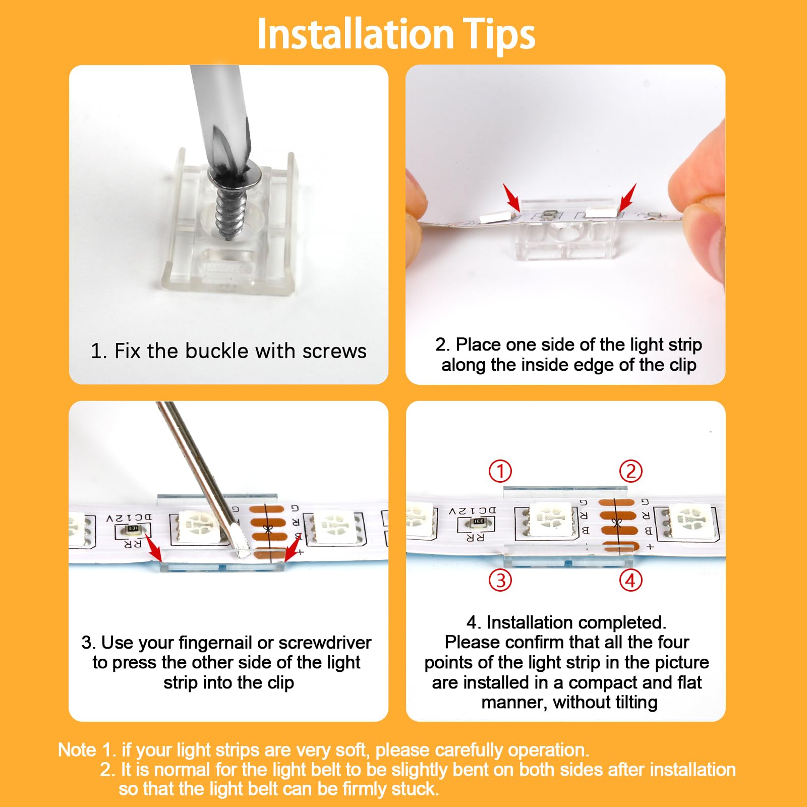VIPMOON 100pcs Clear 10mm LED Strip Light Mounting Clips 10mm Width Holders and 100pcs Compatible Stainless Steel Phillips Screws Mounting Brackets for Waterproof or Non-Waterproof 3528 5050 5630 — Amazon image 4