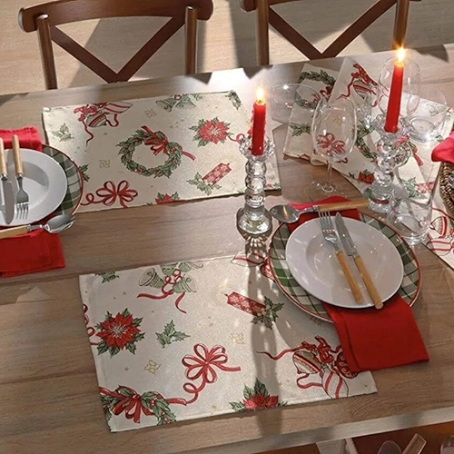 Jogo Americano Natalino Dohler Celebra Natal 6 Peças 45 x 35 cm Toalha Vermelha Verde Branca Brilho (Natal 121)