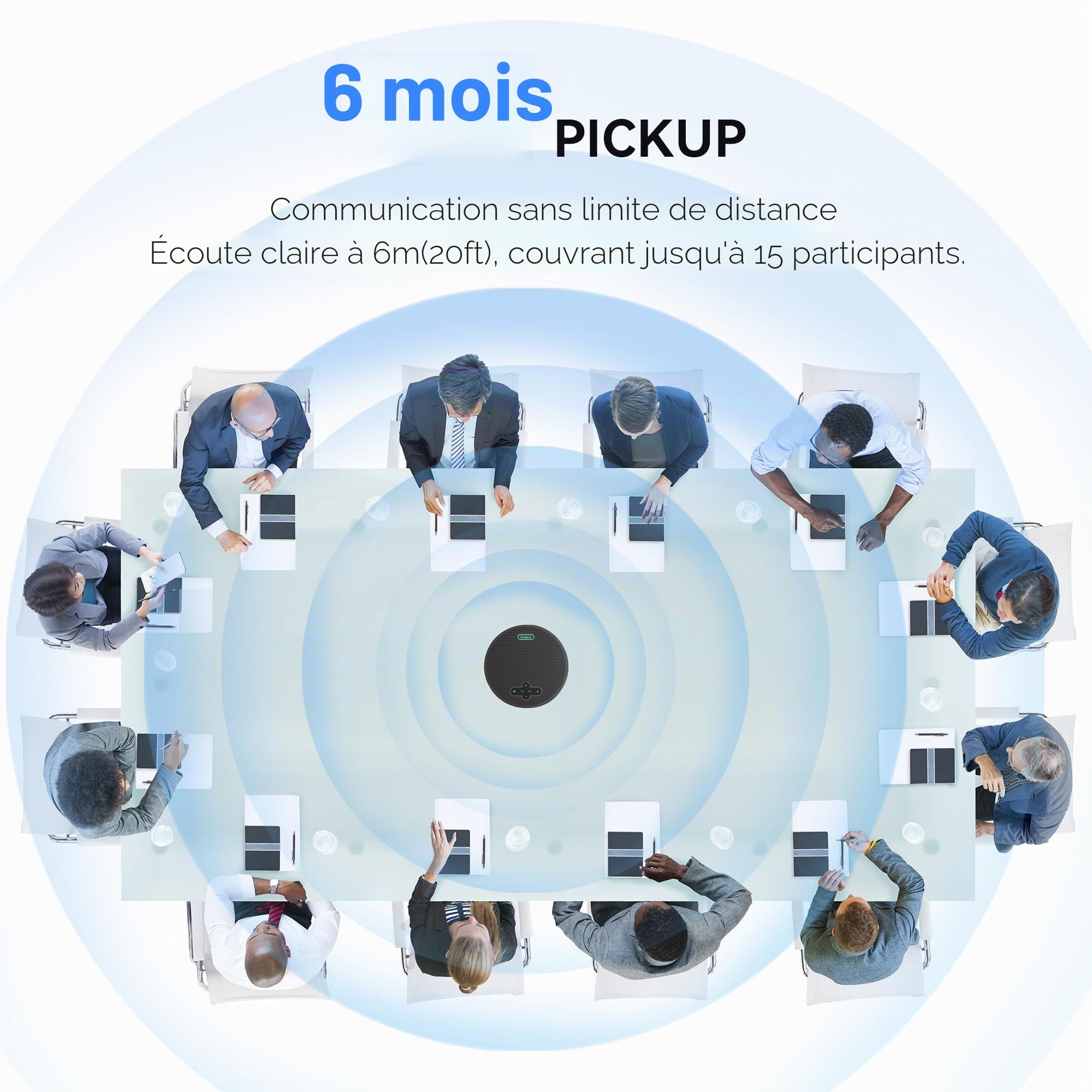 Tenveo Haut-Parleur de Conférence Bluetooth sans Fil, 8 Micros Omnidirectionnels 360°, Portée 6m, 18H Autonomie, Microphone de Réunion USB pour 15 Personnes, Compatible Zoom/Teams/PC