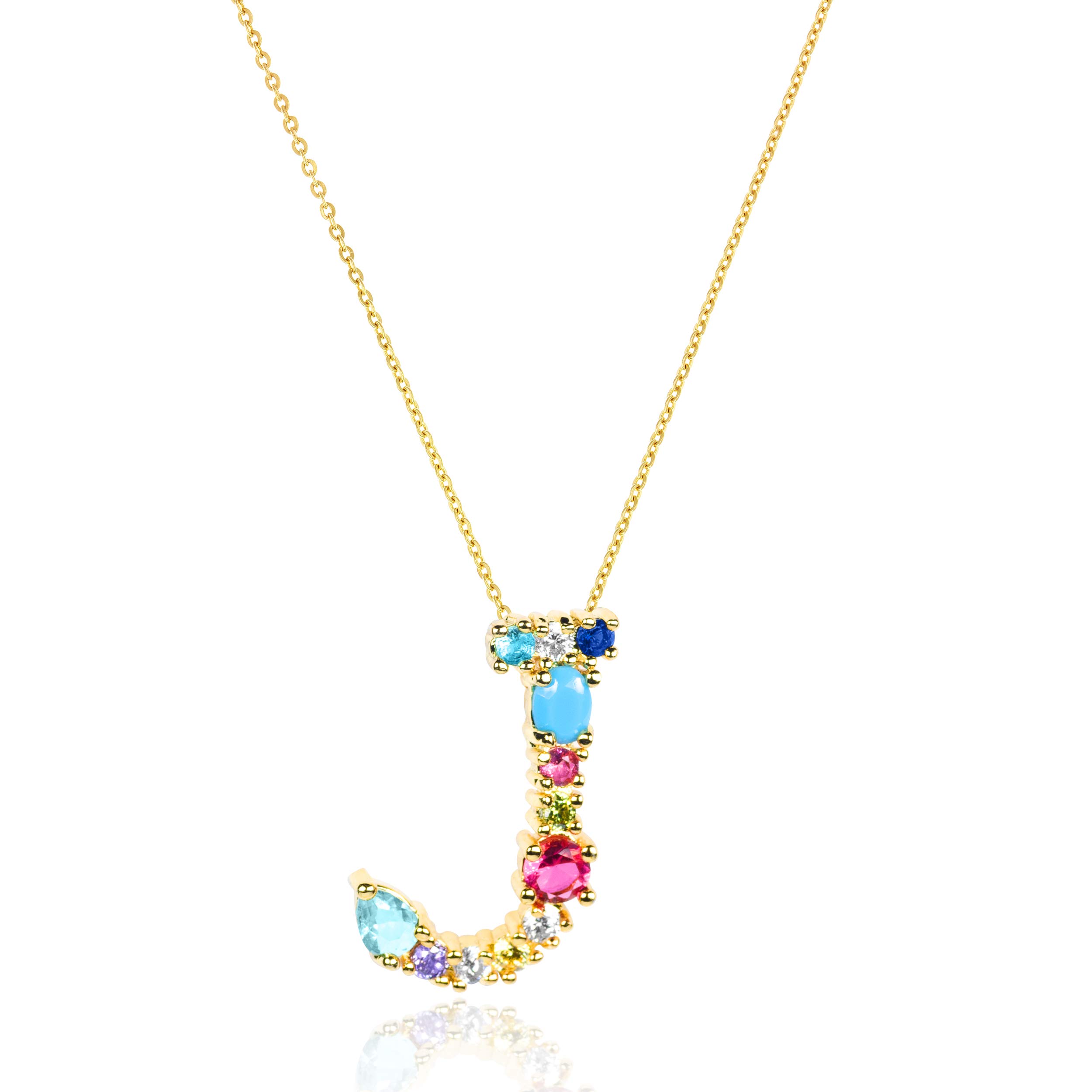 Initial Necklace - 18k Gold Plated Colorful CZ Crystal Letter Necklace | Dainty Personalized Gifts for Women Teen Girls | Initial Pendant Necklace A-Z, 16"+2"