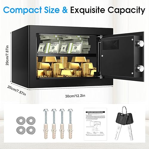 Miniatura 3 de Caja fuerte pequeña para uso doméstico, caja de seguridad digital con cerradura de combinación, llaves de repuesto y estante extraíble, caja de
