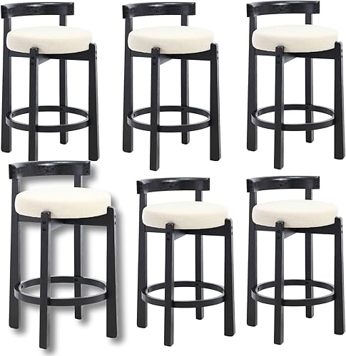 Miniatura 20 de LukeAlon Juego de 2 taburetes de mostrador Sherpa, tapizados de mediados de siglo de 26.5 pulgadas de altura de asiento bajos con patas de madera