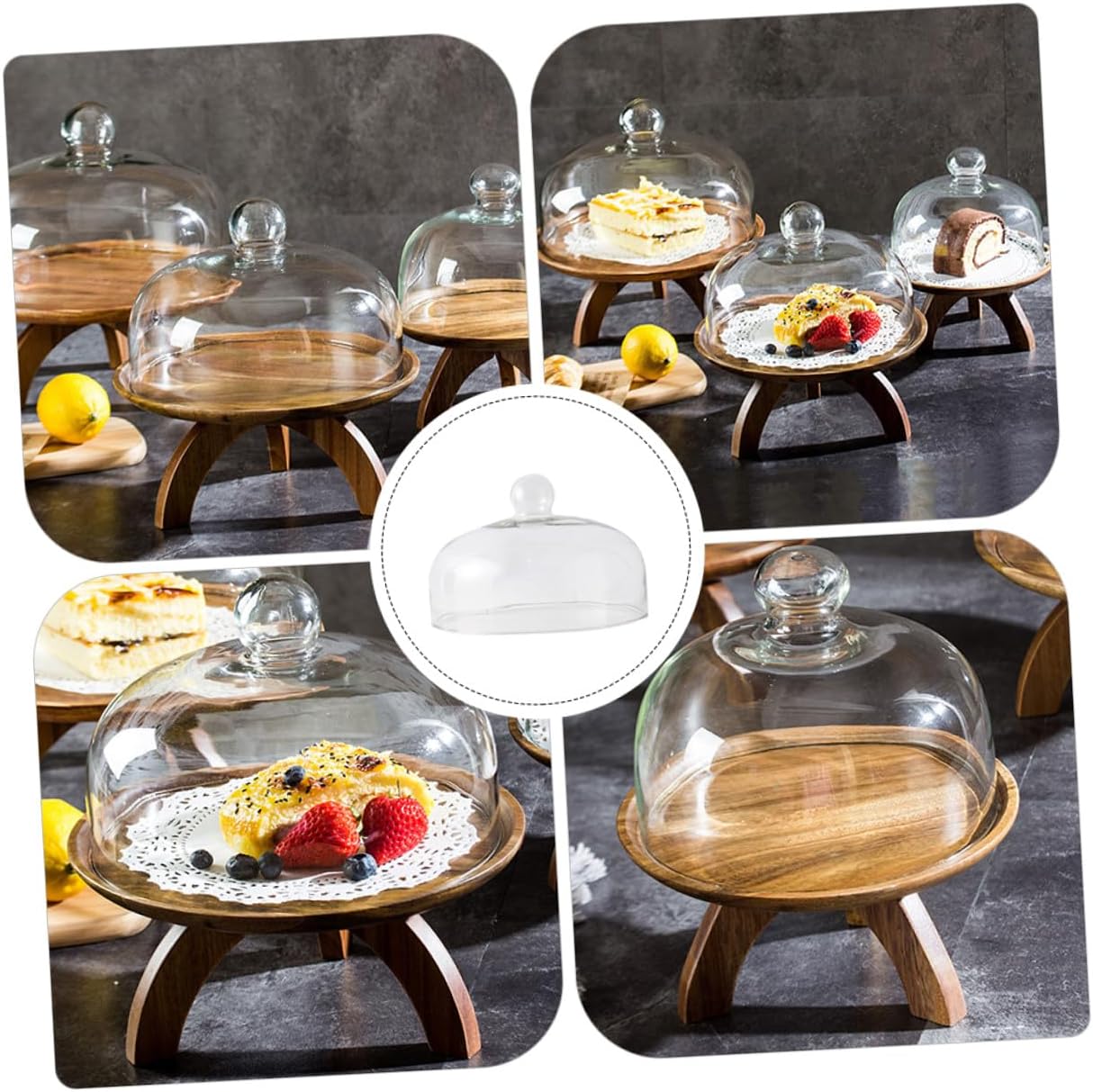 Glass Cake Dome Dust Cover Large Glass Cloche with Base for Fruit Plate and Dessert Display, Food Dust Protector for Kitchen and Dining