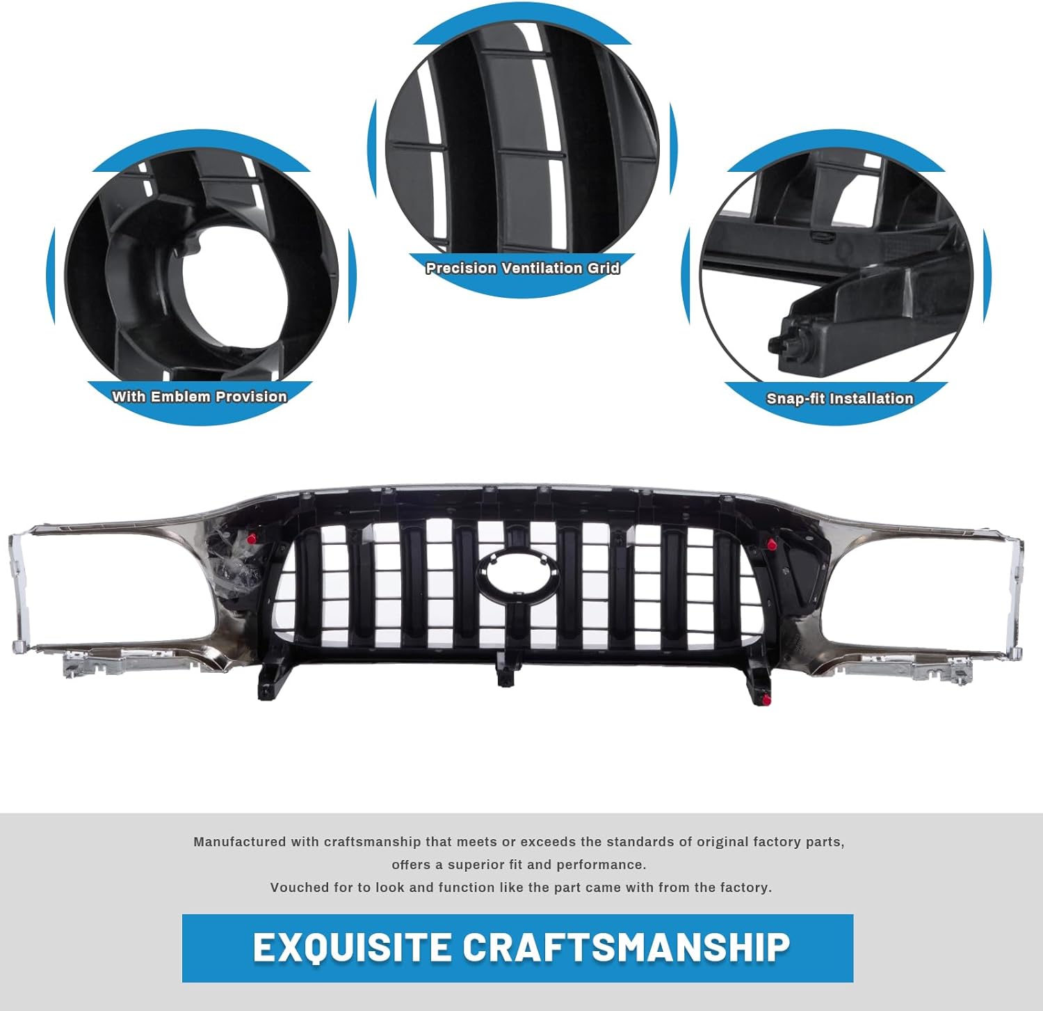 CarPartsDepot Front Grille Grill Compatible With Toyota Tacoma (Chrome, 2001-2004 Tacoma)