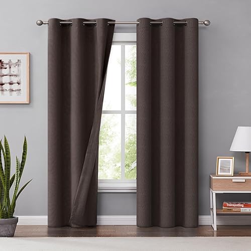 Miniatura 1 de Melodieux Cortinas 100% opacas para dormitorio, aislamiento térmico, reducción de ruido, cortinas de ventana de lino con ojales para sala de estar y